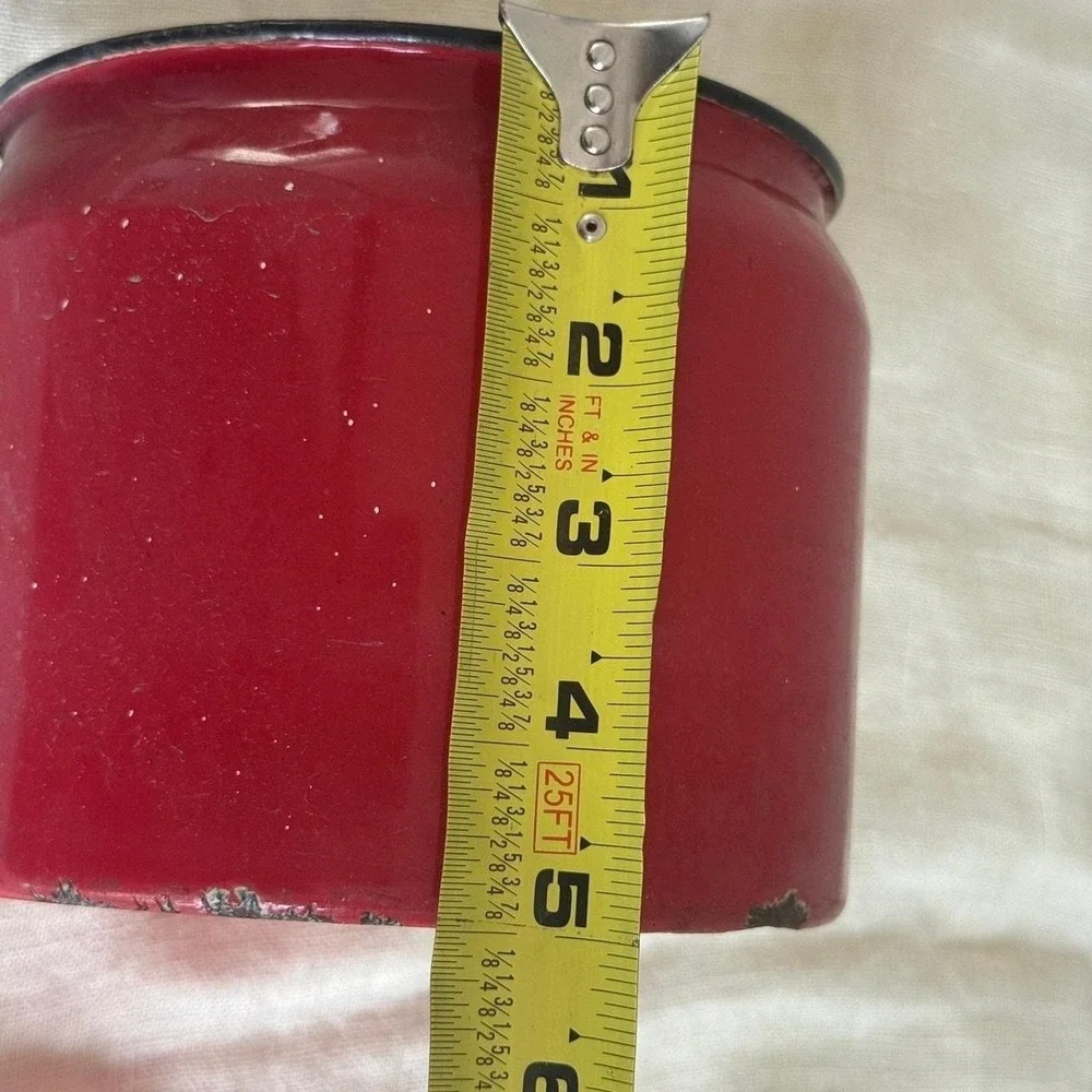 Vintage Red Enamelware Saucepan Rustic Farmhouse Decor Pot with‎ Black Handle